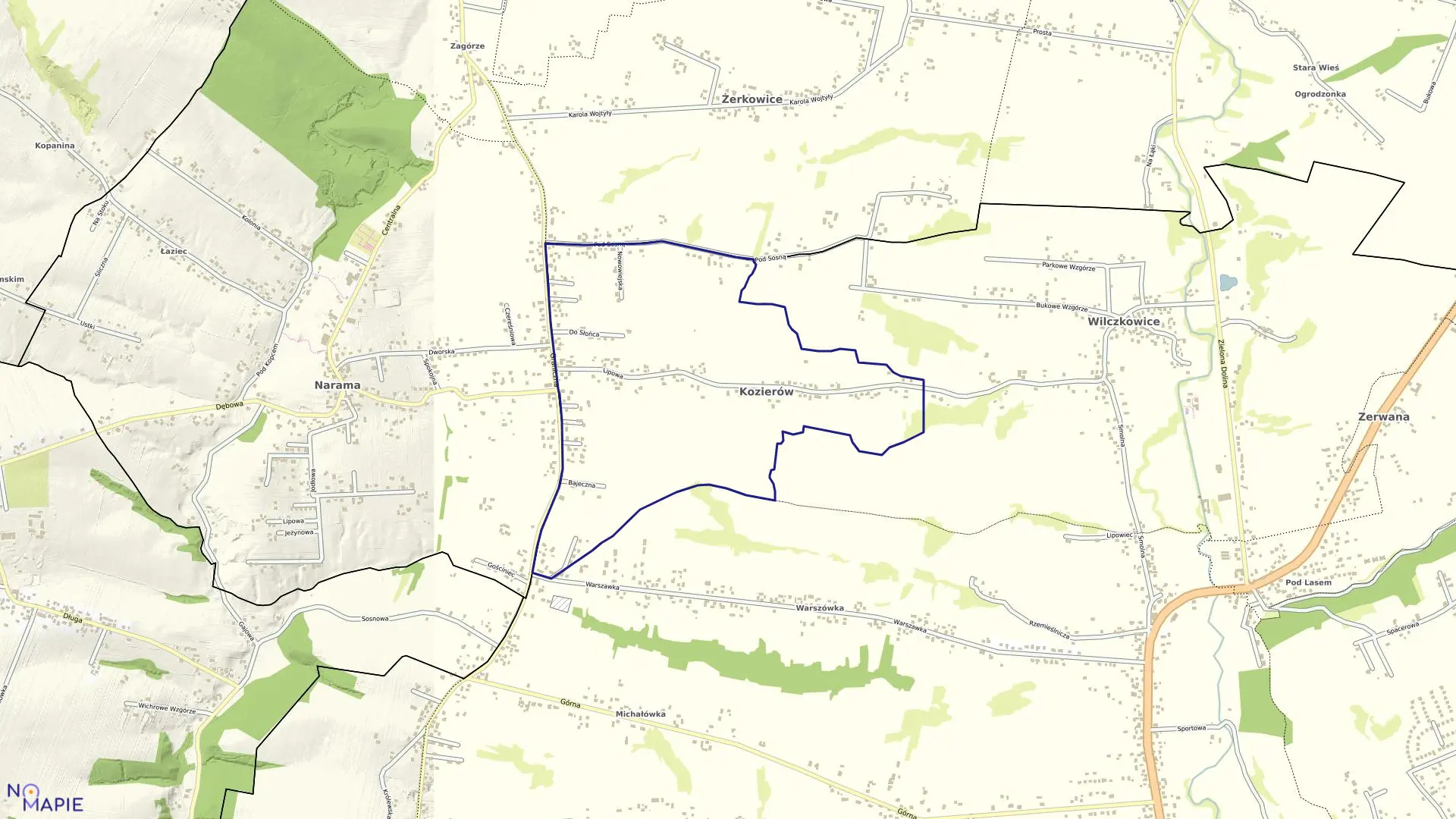 Mapa obrębu Kozierów w gminie Michałowice