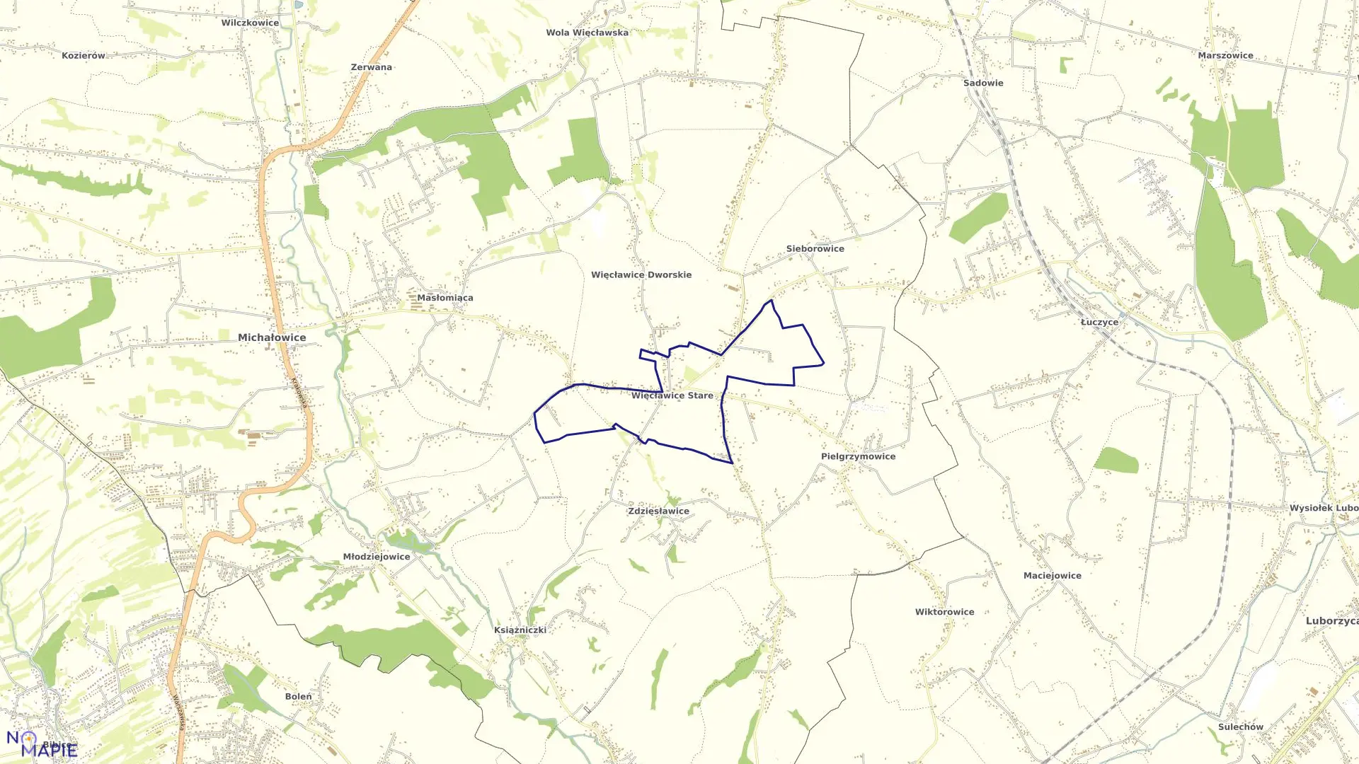 Mapa obrębu Więcławice Stare w gminie Michałowice