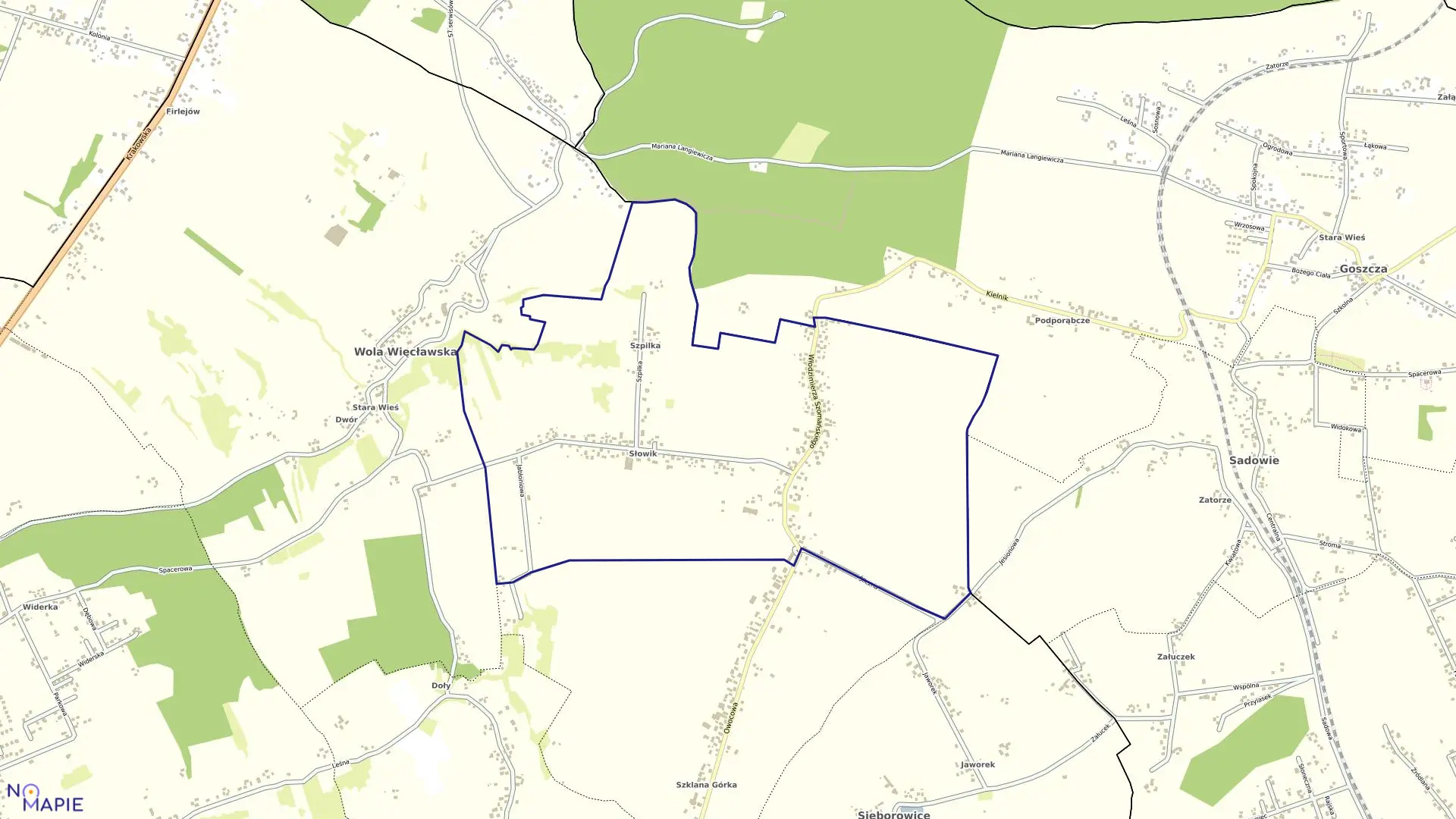 Mapa obrębu Zagórzyce Dworskie w gminie Michałowice